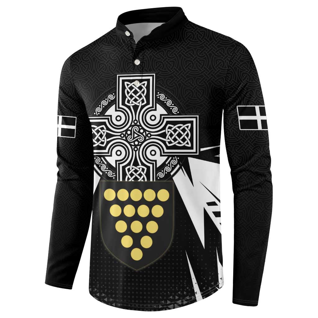 Cornwall Celtic Cross Button Sweatshirt Coat Of Arms With Celtic Pattern - Wonder Print Shop