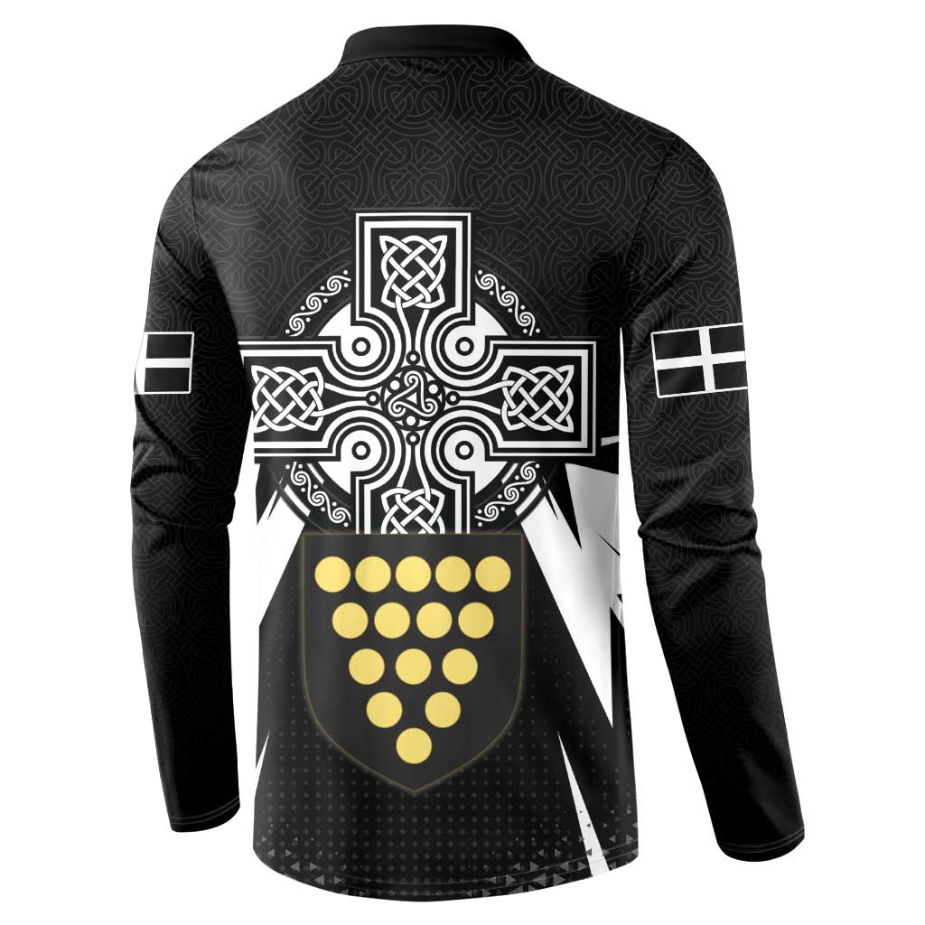 Cornwall Celtic Cross Button Sweatshirt Coat Of Arms With Celtic Pattern - Wonder Print Shop