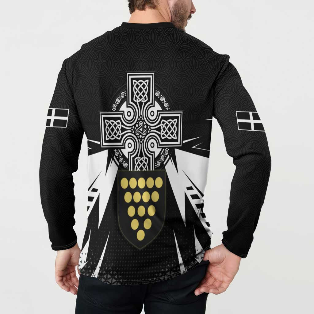 Cornwall Celtic Cross Button Sweatshirt Coat Of Arms With Celtic Pattern - Wonder Print Shop