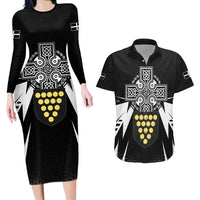 Cornwall Celtic Cross Couples Matching Long Sleeve Bodycon Dress and Hawaiian Shirt Coat Of Arms With Celtic Pattern - Wonder Print Shop