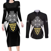 Cornwall Celtic Cross Couples Matching Long Sleeve Bodycon Dress and Long Sleeve Button Shirt Coat Of Arms With Celtic Pattern - Wonder Print Shop