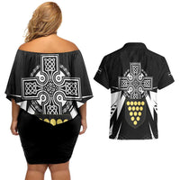 Cornwall Celtic Cross Couples Matching Off Shoulder Short Dress and Hawaiian Shirt Coat Of Arms With Celtic Pattern - Wonder Print Shop