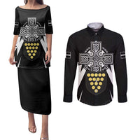 Cornwall Celtic Cross Couples Matching Puletasi and Long Sleeve Button Shirt Coat Of Arms With Celtic Pattern - Wonder Print Shop