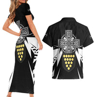 Cornwall Celtic Cross Couples Matching Short Sleeve Bodycon Dress and Hawaiian Shirt Coat Of Arms With Celtic Pattern - Wonder Print Shop