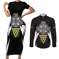Cornwall Celtic Cross Couples Matching Short Sleeve Bodycon Dress and Long Sleeve Button Shirt Coat Of Arms With Celtic Pattern - Wonder Print Shop