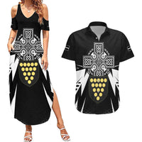 Cornwall Celtic Cross Couples Matching Summer Maxi Dress and Hawaiian Shirt Coat Of Arms With Celtic Pattern - Wonder Print Shop