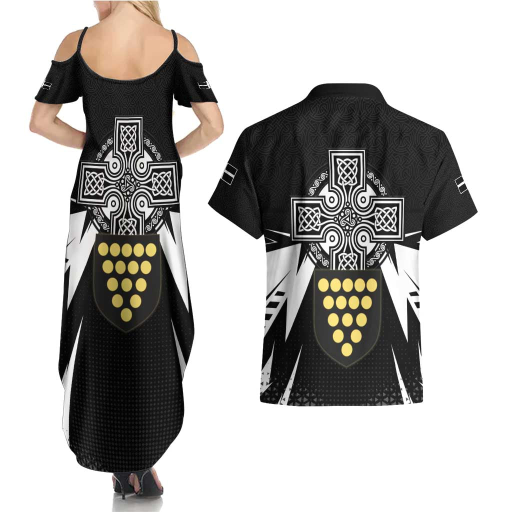 Cornwall Celtic Cross Couples Matching Summer Maxi Dress and Hawaiian Shirt Coat Of Arms With Celtic Pattern - Wonder Print Shop