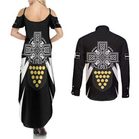 Cornwall Celtic Cross Couples Matching Summer Maxi Dress and Long Sleeve Button Shirt Coat Of Arms With Celtic Pattern - Wonder Print Shop