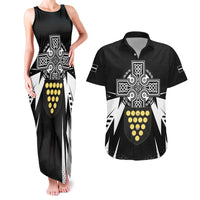 Cornwall Celtic Cross Couples Matching Tank Maxi Dress and Hawaiian Shirt Coat Of Arms With Celtic Pattern - Wonder Print Shop