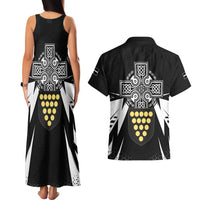 Cornwall Celtic Cross Couples Matching Tank Maxi Dress and Hawaiian Shirt Coat Of Arms With Celtic Pattern - Wonder Print Shop