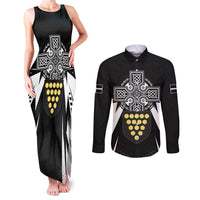 Cornwall Celtic Cross Couples Matching Tank Maxi Dress and Long Sleeve Button Shirt Coat Of Arms With Celtic Pattern - Wonder Print Shop