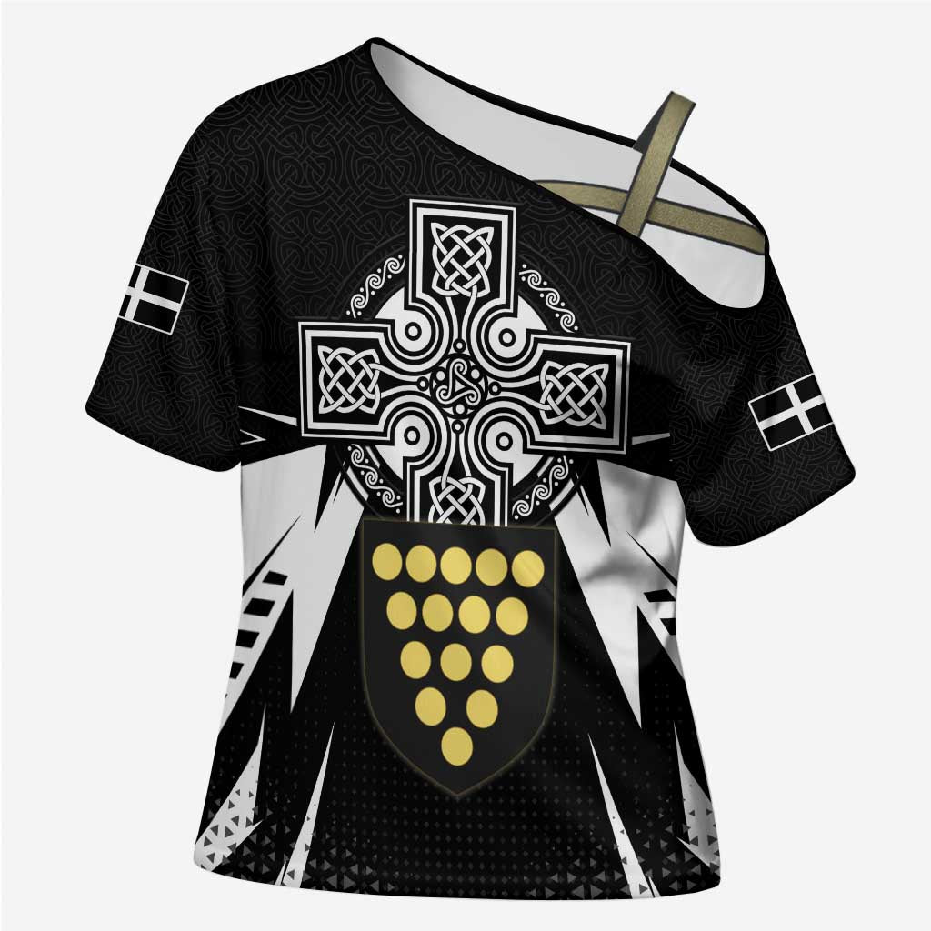 Cornwall Celtic Cross Cross Shoulder Shirt Coat Of Arms With Celtic Pattern - Wonder Print Shop