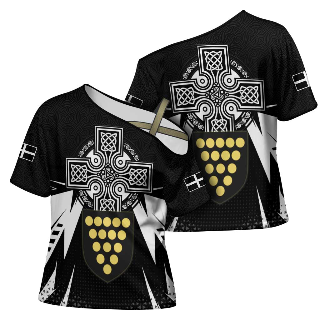Cornwall Celtic Cross Cross Shoulder Shirt Coat Of Arms With Celtic Pattern - Wonder Print Shop