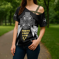Cornwall Celtic Cross Cross Shoulder Shirt Coat Of Arms With Celtic Pattern - Wonder Print Shop