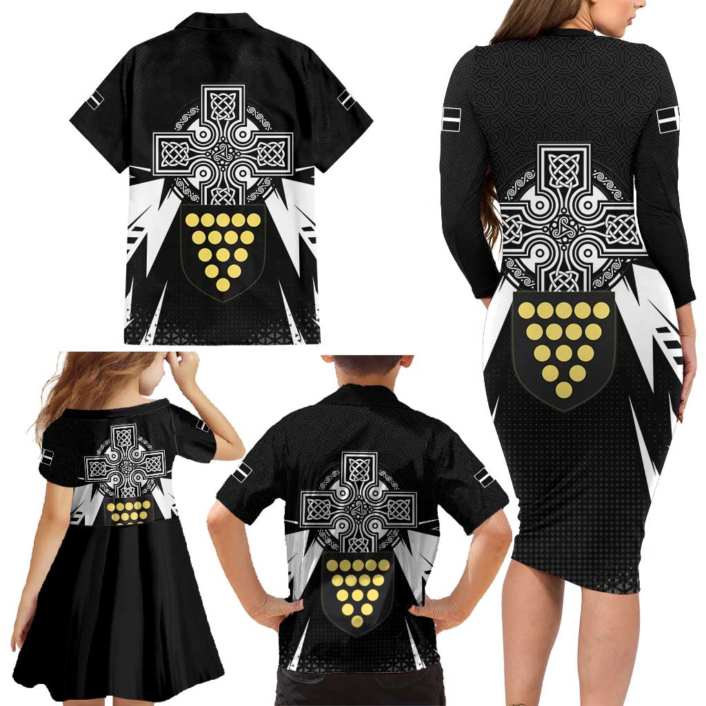 Cornwall Celtic Cross Family Matching Long Sleeve Bodycon Dress and Hawaiian Shirt Coat Of Arms With Celtic Pattern - Wonder Print Shop
