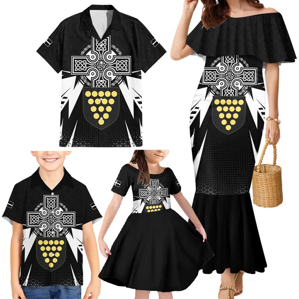 Cornwall Celtic Cross Family Matching Mermaid Dress and Hawaiian Shirt Coat Of Arms With Celtic Pattern - Wonder Print Shop