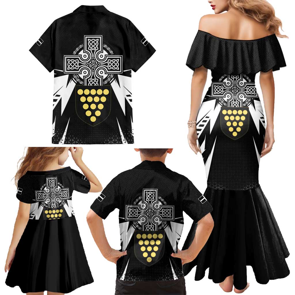 Cornwall Celtic Cross Family Matching Mermaid Dress and Hawaiian Shirt Coat Of Arms With Celtic Pattern - Wonder Print Shop