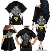 Cornwall Celtic Cross Family Matching Off The Shoulder Long Sleeve Dress and Hawaiian Shirt Coat Of Arms With Celtic Pattern - Wonder Print Shop