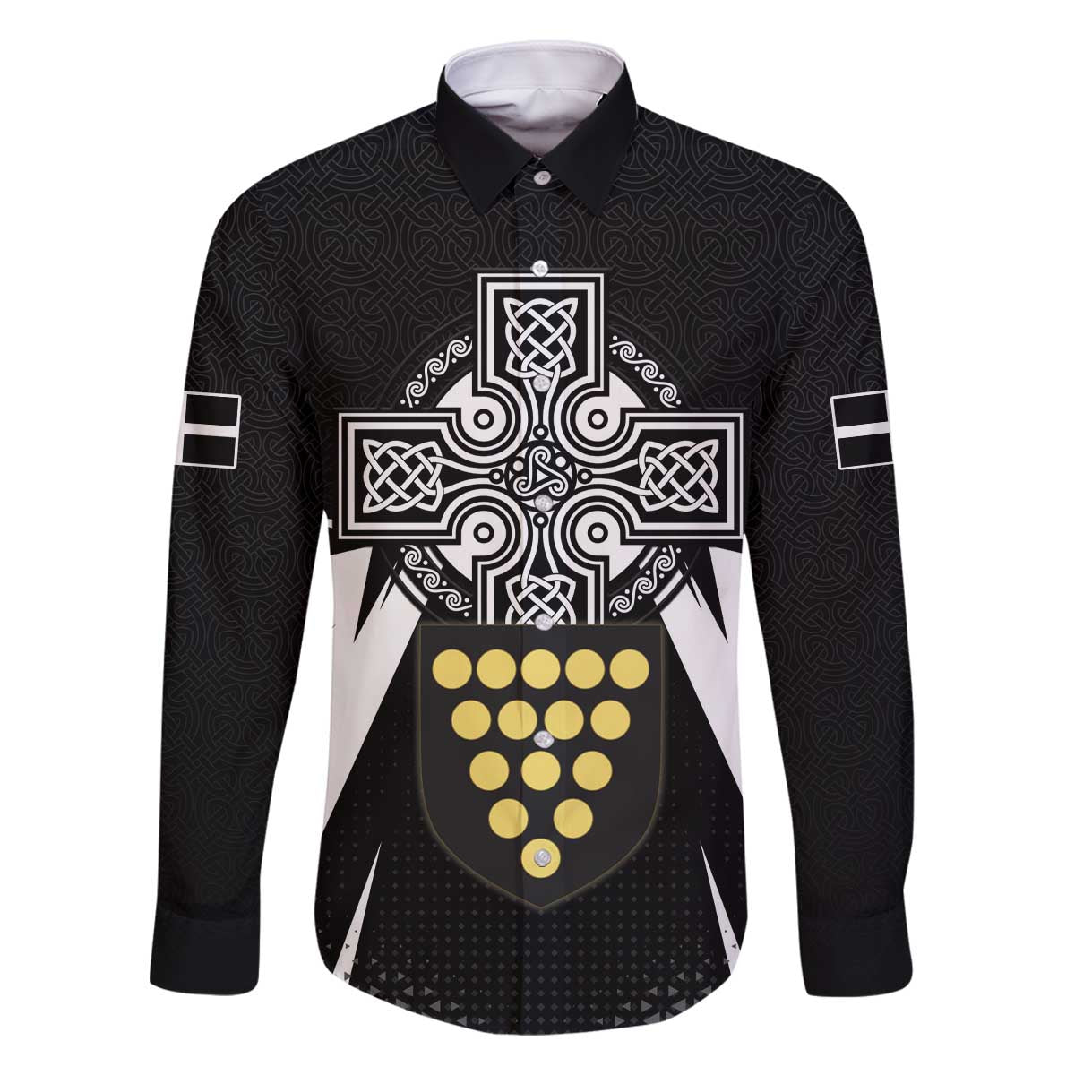Cornwall Celtic Cross Family Matching Off The Shoulder Long Sleeve Dress and Hawaiian Shirt Coat Of Arms With Celtic Pattern - Wonder Print Shop