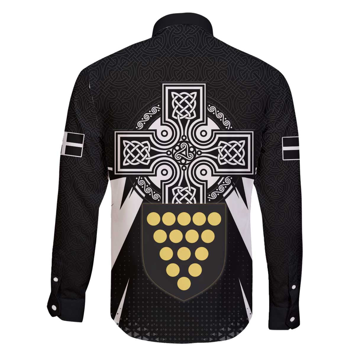 Cornwall Celtic Cross Family Matching Off The Shoulder Long Sleeve Dress and Hawaiian Shirt Coat Of Arms With Celtic Pattern - Wonder Print Shop