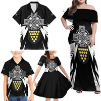 Cornwall Celtic Cross Family Matching Off Shoulder Maxi Dress and Hawaiian Shirt Coat Of Arms With Celtic Pattern - Wonder Print Shop