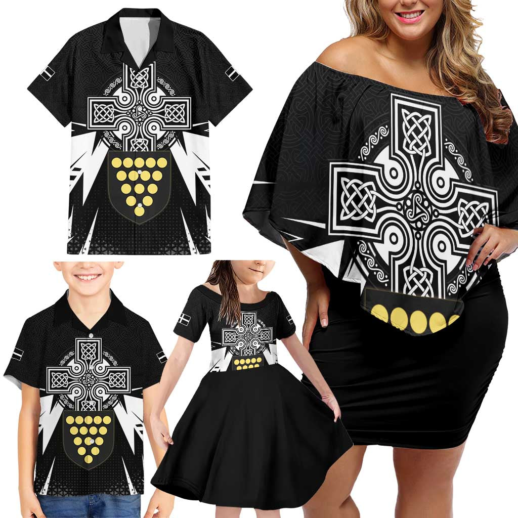 Cornwall Celtic Cross Family Matching Off Shoulder Short Dress and Hawaiian Shirt Coat Of Arms With Celtic Pattern - Wonder Print Shop