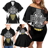 Cornwall Celtic Cross Family Matching Off Shoulder Short Dress and Hawaiian Shirt Coat Of Arms With Celtic Pattern - Wonder Print Shop