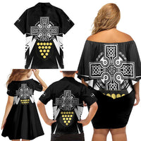 Cornwall Celtic Cross Family Matching Off Shoulder Short Dress and Hawaiian Shirt Coat Of Arms With Celtic Pattern - Wonder Print Shop
