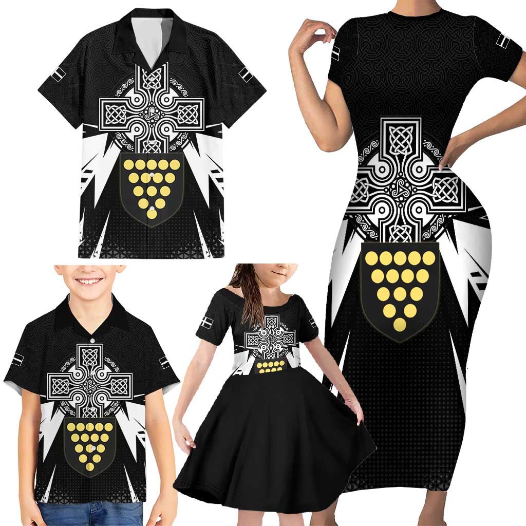 Cornwall Celtic Cross Family Matching Short Sleeve Bodycon Dress and Hawaiian Shirt Coat Of Arms With Celtic Pattern - Wonder Print Shop