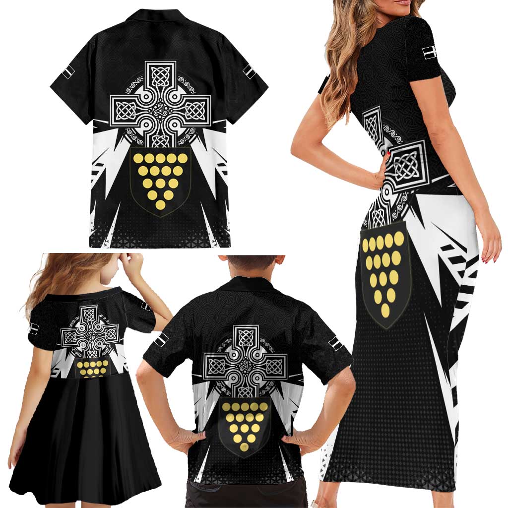 Cornwall Celtic Cross Family Matching Short Sleeve Bodycon Dress and Hawaiian Shirt Coat Of Arms With Celtic Pattern - Wonder Print Shop