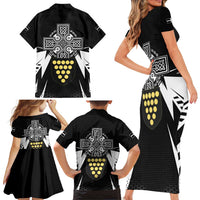 Cornwall Celtic Cross Family Matching Short Sleeve Bodycon Dress and Hawaiian Shirt Coat Of Arms With Celtic Pattern - Wonder Print Shop