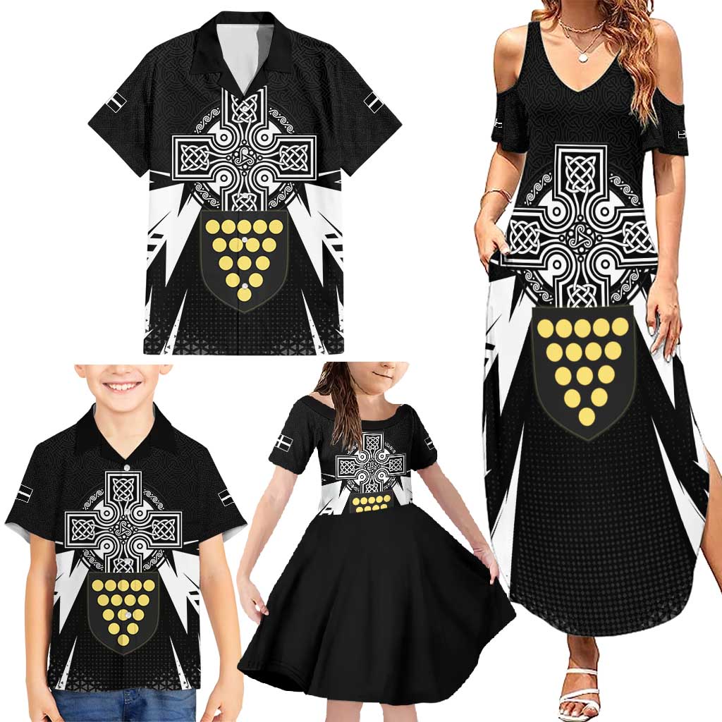 Cornwall Celtic Cross Family Matching Summer Maxi Dress and Hawaiian Shirt Coat Of Arms With Celtic Pattern - Wonder Print Shop