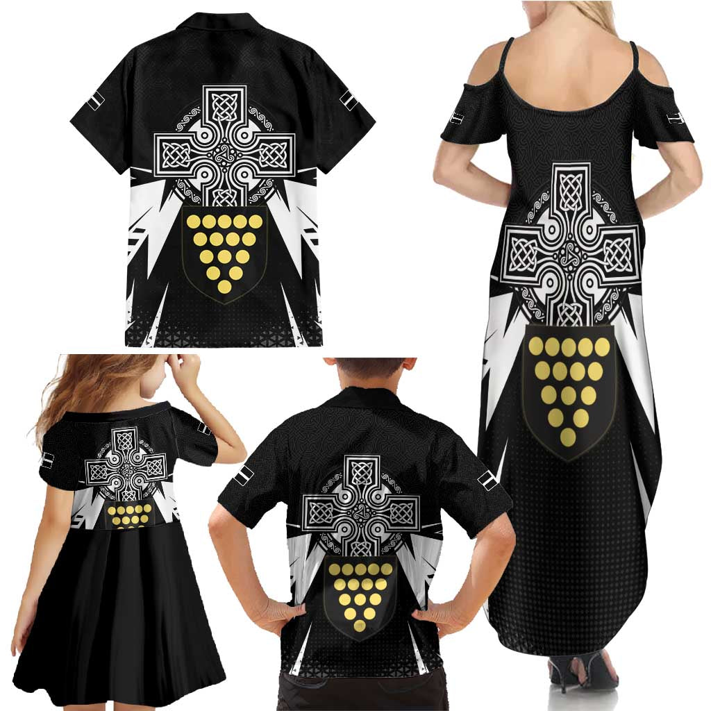 Cornwall Celtic Cross Family Matching Summer Maxi Dress and Hawaiian Shirt Coat Of Arms With Celtic Pattern - Wonder Print Shop