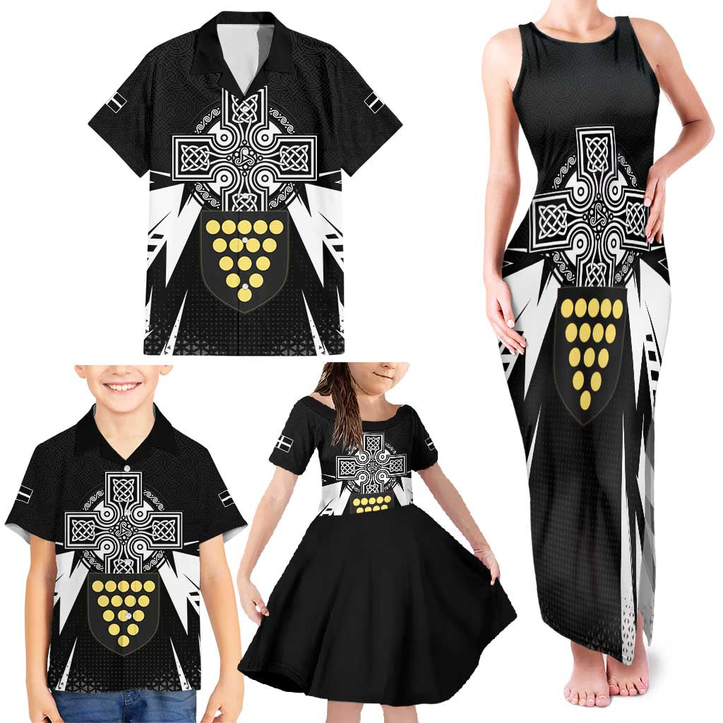 Cornwall Celtic Cross Family Matching Tank Maxi Dress and Hawaiian Shirt Coat Of Arms With Celtic Pattern - Wonder Print Shop