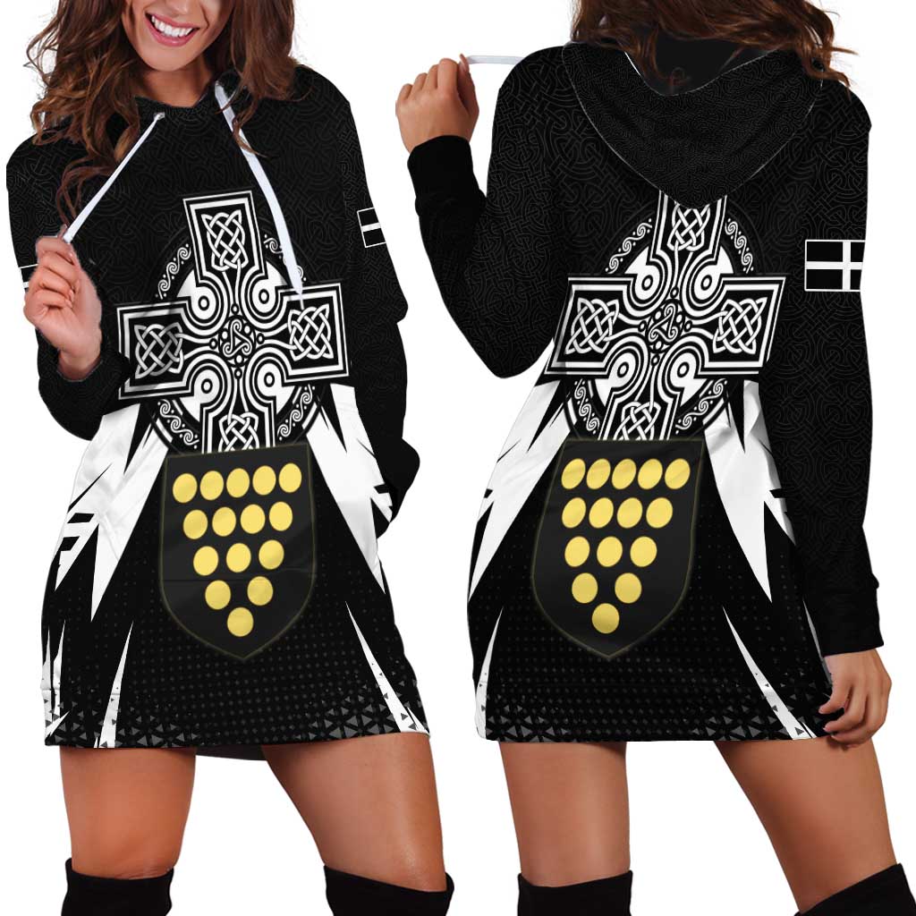 Cornwall Celtic Cross Hoodie Dress Coat Of Arms With Celtic Pattern - Wonder Print Shop