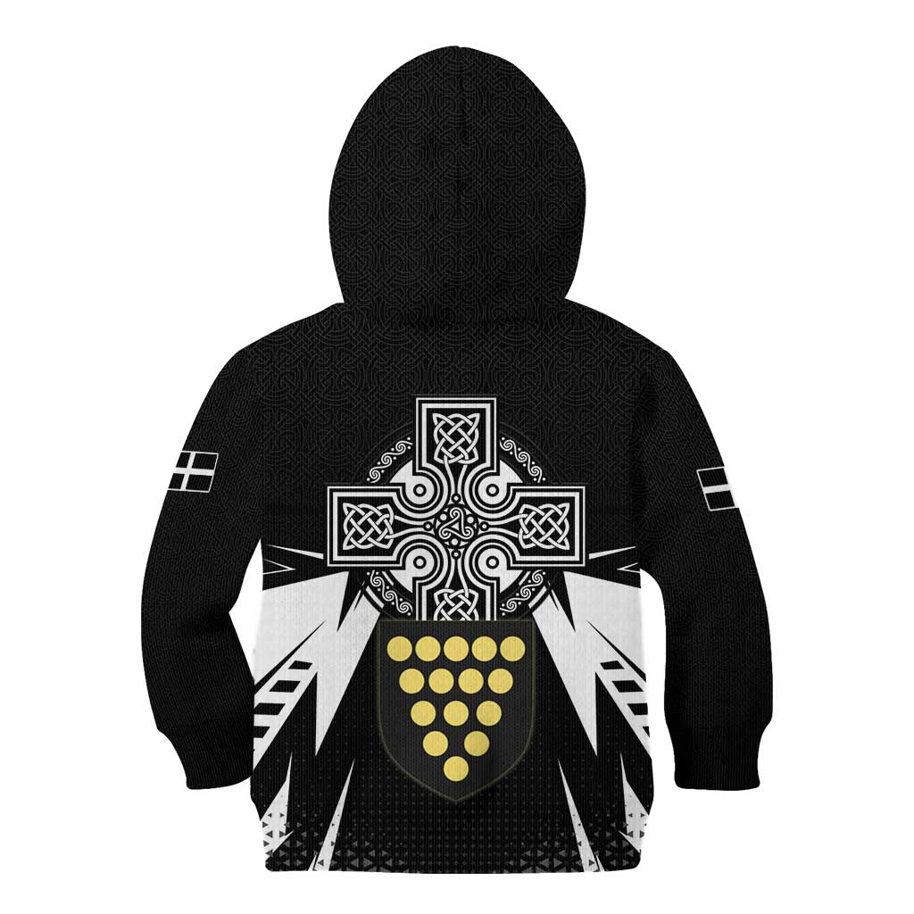 Cornwall Celtic Cross Kid Hoodie Coat Of Arms With Celtic Pattern - Wonder Print Shop