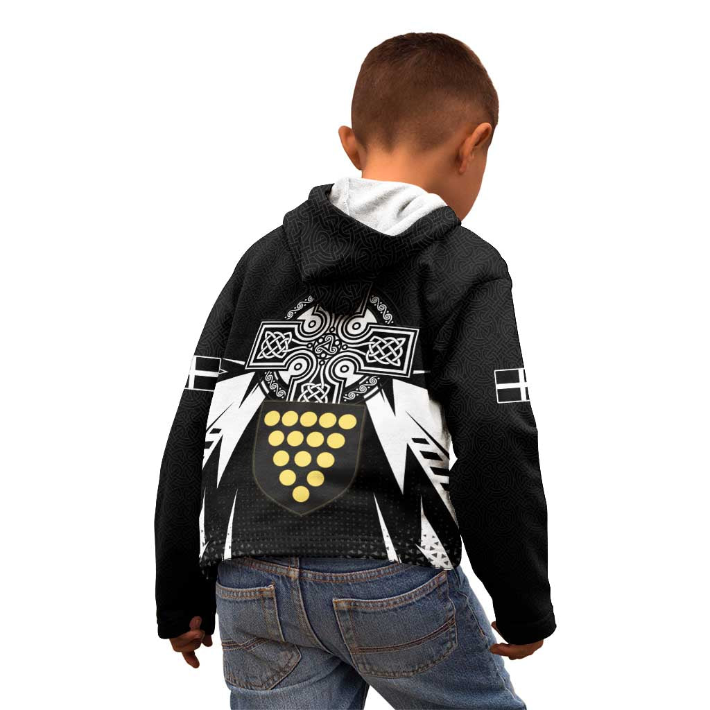 Cornwall Celtic Cross Kid Hoodie Coat Of Arms With Celtic Pattern - Wonder Print Shop