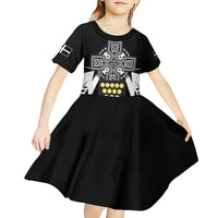 Cornwall Celtic Cross Kid Short Sleeve Dress Coat Of Arms With Celtic Pattern - Wonder Print Shop