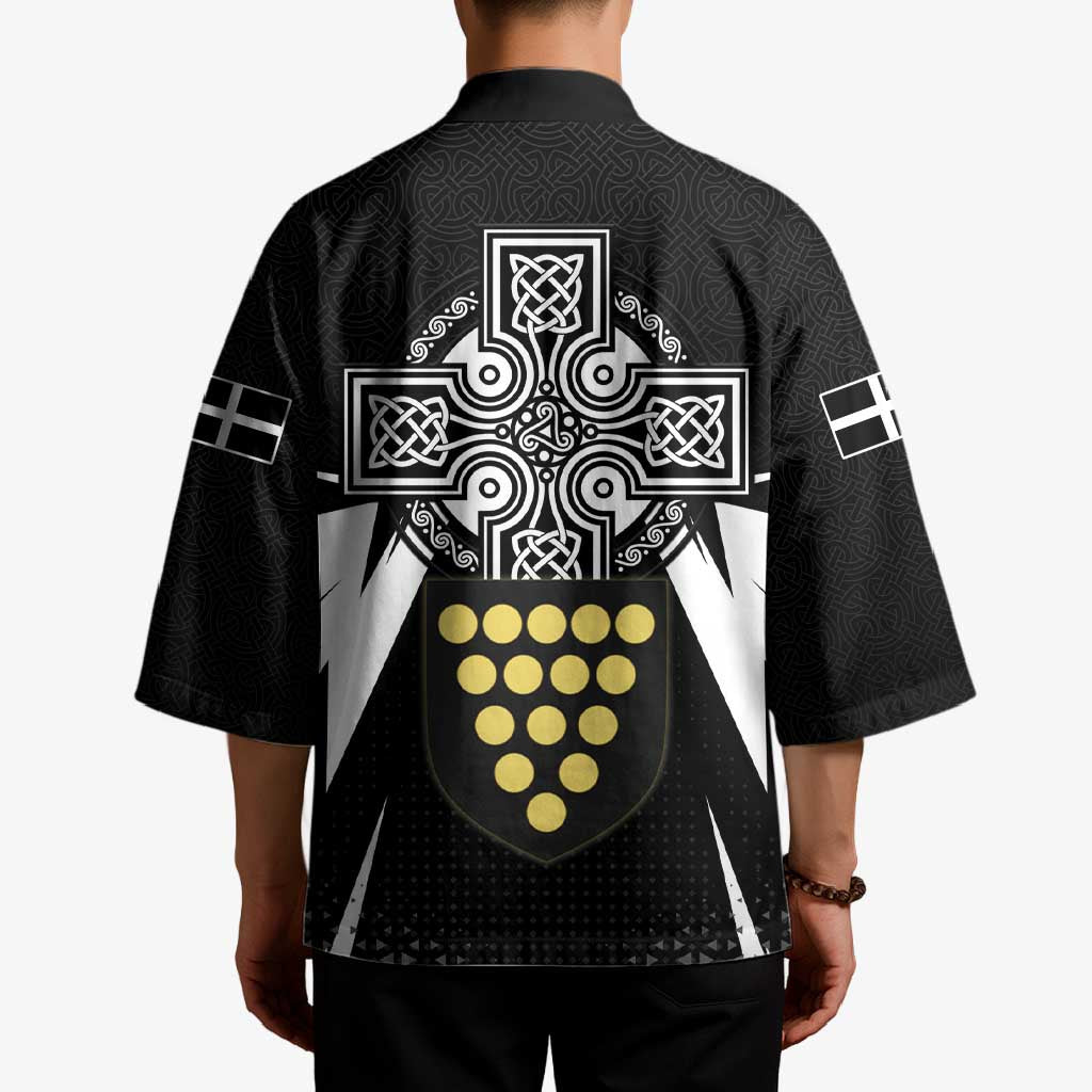 Cornwall Celtic Cross Kimono Coat Of Arms With Celtic Pattern - Wonder Print Shop