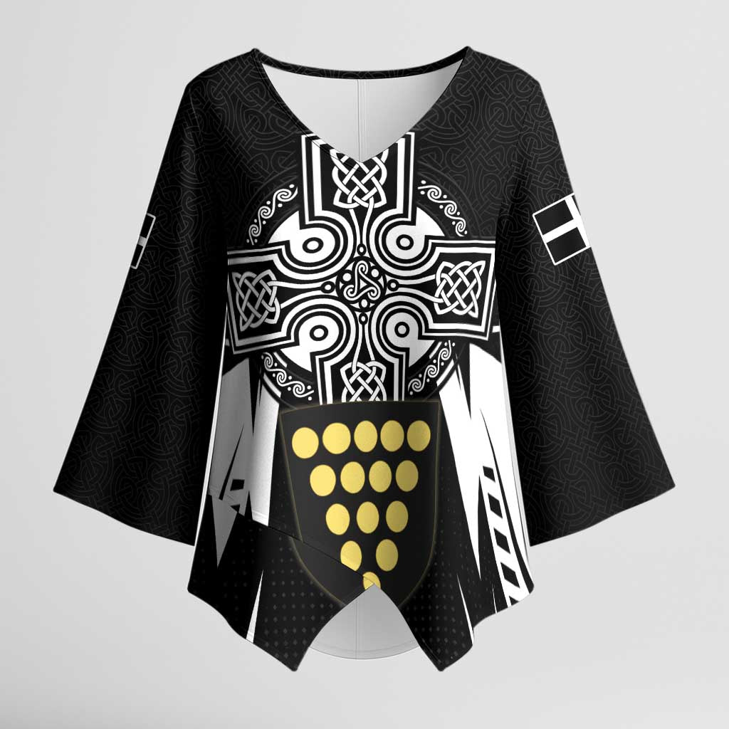 Cornwall Celtic Cross Kimono Sleeve Blouse Coat Of Arms With Celtic Pattern - Wonder Print Shop