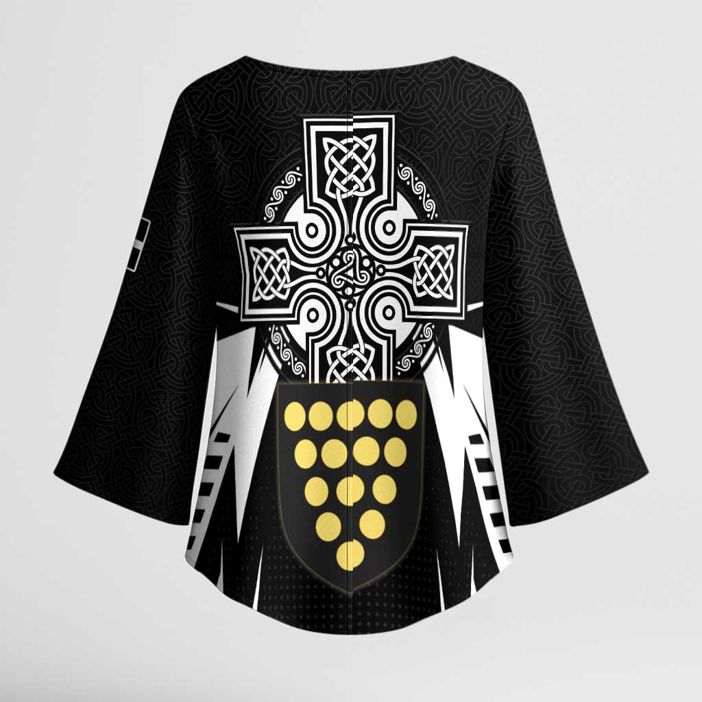 Cornwall Celtic Cross Kimono Sleeve Blouse Coat Of Arms With Celtic Pattern - Wonder Print Shop