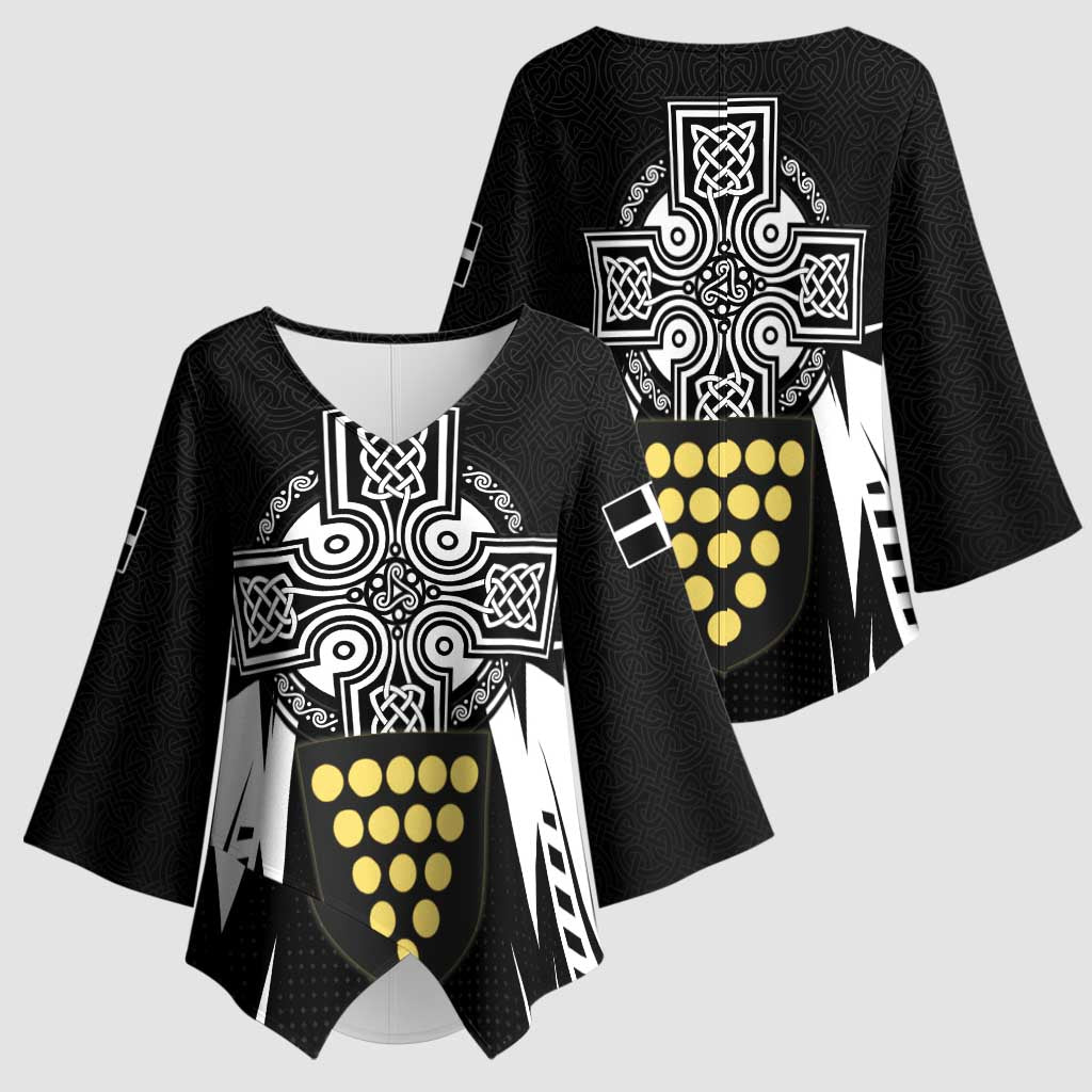Cornwall Celtic Cross Kimono Sleeve Blouse Coat Of Arms With Celtic Pattern - Wonder Print Shop
