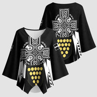 Cornwall Celtic Cross Kimono Sleeve Blouse Coat Of Arms With Celtic Pattern - Wonder Print Shop