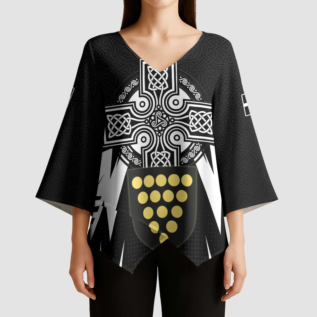 Cornwall Celtic Cross Kimono Sleeve Blouse Coat Of Arms With Celtic Pattern - Wonder Print Shop