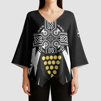 Cornwall Celtic Cross Kimono Sleeve Blouse Coat Of Arms With Celtic Pattern - Wonder Print Shop