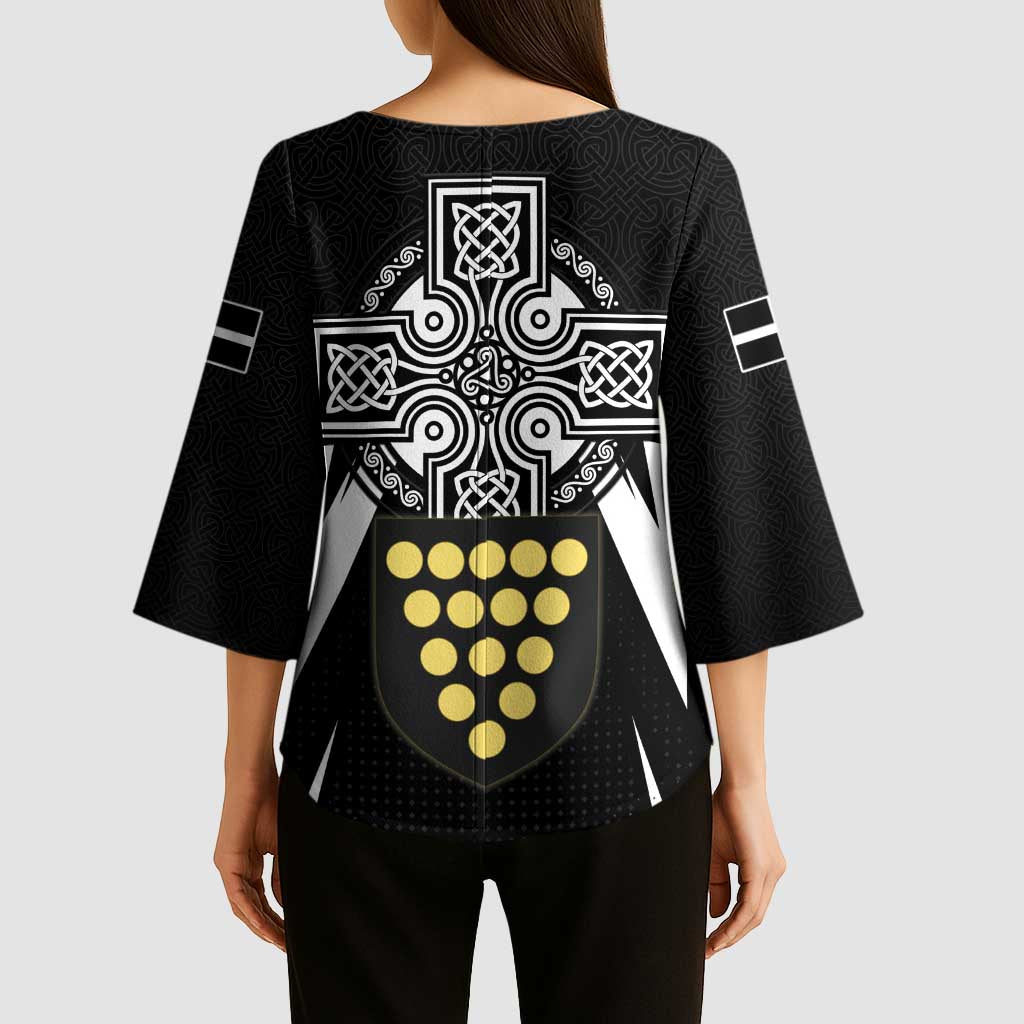 Cornwall Celtic Cross Kimono Sleeve Blouse Coat Of Arms With Celtic Pattern - Wonder Print Shop