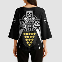 Cornwall Celtic Cross Kimono Sleeve Blouse Coat Of Arms With Celtic Pattern - Wonder Print Shop