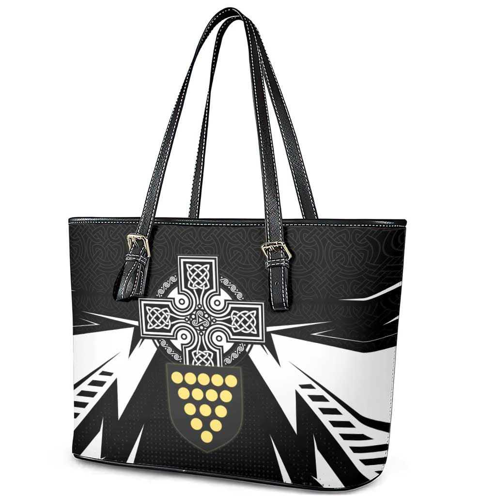 Cornwall Celtic Cross Leather Tote Bag Coat Of Arms With Celtic Pattern - Wonder Print Shop
