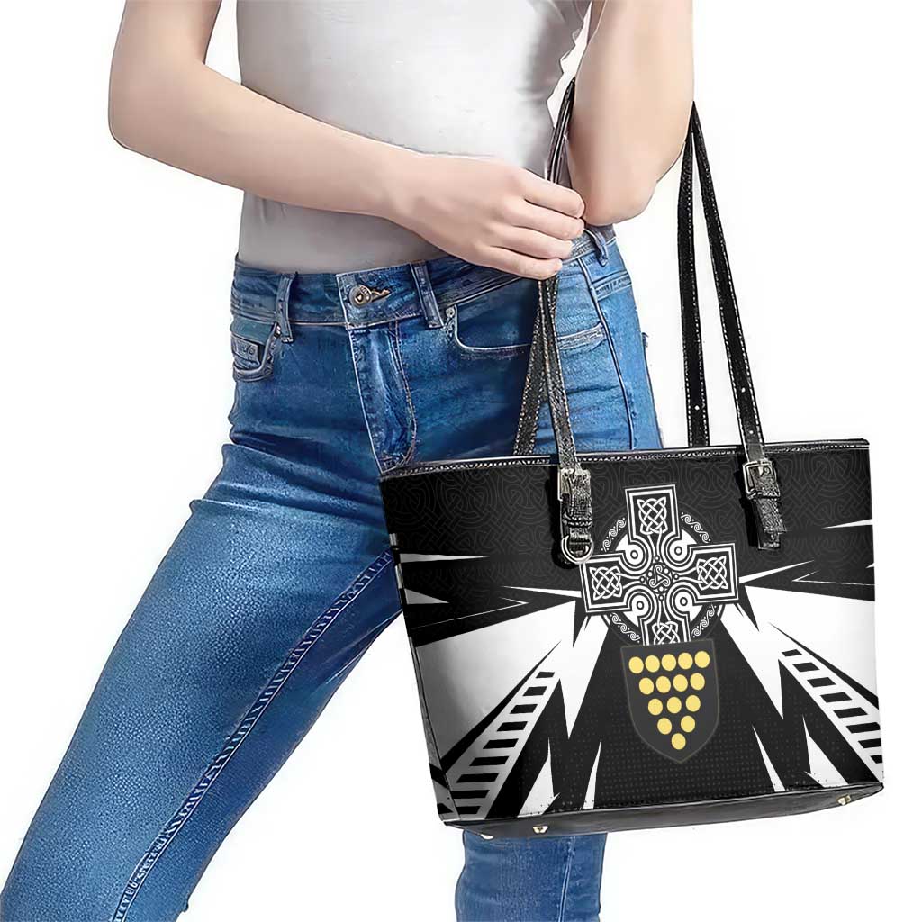 Cornwall Celtic Cross Leather Tote Bag Coat Of Arms With Celtic Pattern - Wonder Print Shop