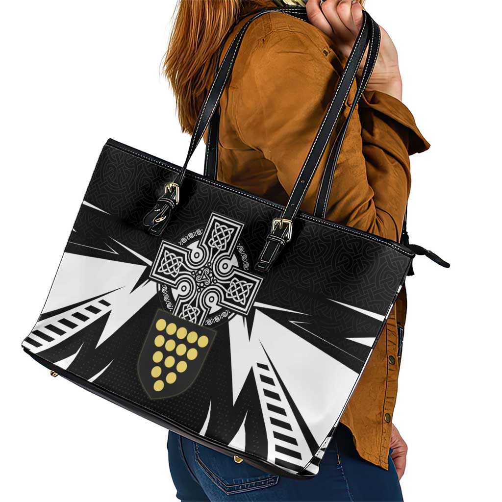 Cornwall Celtic Cross Leather Tote Bag Coat Of Arms With Celtic Pattern - Wonder Print Shop